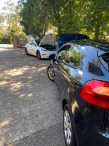 Checking the tyre pressure during a road safety inspection in Queensland