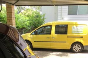 A yellow van with the SAB Safety Certificate branding, offering roadworthy, pre-purchase, and safety certificate services in Queensland. Get your vehicle inspected and certified by our knowledgeable inspectors to ensure roadworthiness and compliance with Queensland government regulations.